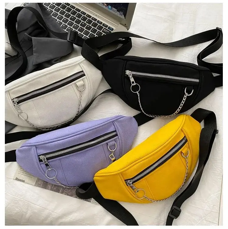 Women Waist Bag Canvas Student Shoulder Handbag Cross body Chest Breast Bag Fanny Pack Fashion Phone Female Bum Belt Purse