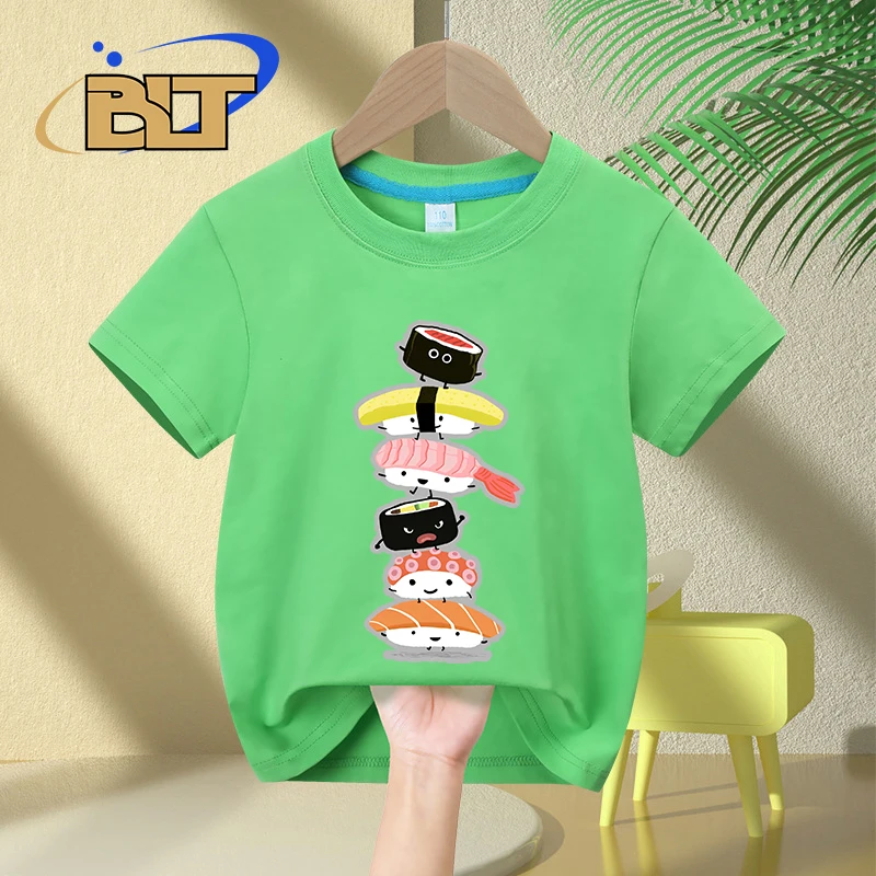 Sushi printed T-Shirt children's summer pure cotton short-sleeved casual tops boys and girls gifts