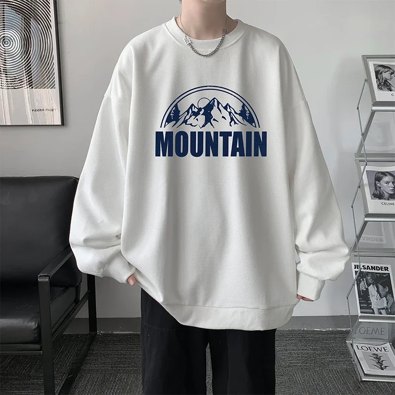 Men's Oversized Hoodie White Walf Checks Hoodies for Men Mountain Print Fashion 5XL Man Casual Wear Hoody Male Sweatshirt