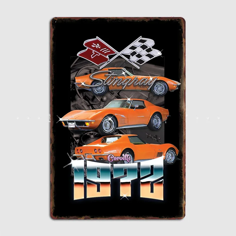 الكلاسيكية كورفيت 1972 C3 سيارة عتيقة المعادن المشارك تسجيل سيارة نادي المرآب بار جدار الفن اللوحة غرفة داخلية الديكور ديكور المنزل #1