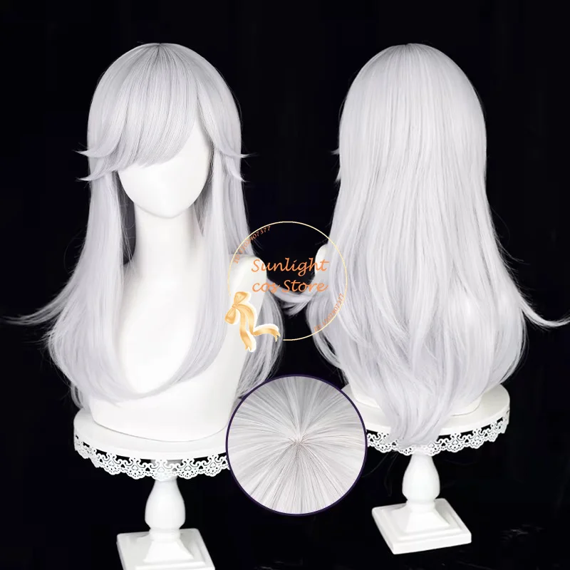 2 Styles Sumeru Cyno Cosplay Wig 60cm Long Silver White Anime Wigs Heat Resistant Synthetic Hair Halloween Wig + Wig Cap