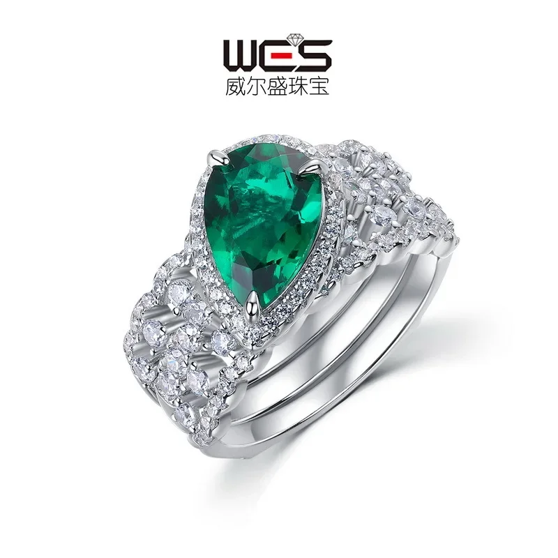 Light Luxury Cultured Emerald Combination Ring for Women 18K Gold Inlaid with Cultured Baby Stones PT950 Platinum