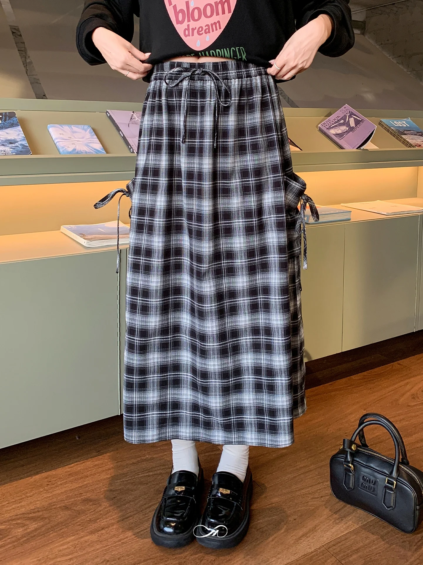 

Женская юбка в клетку больших размеров с поясом, высокая талия, А-силуэт, из смеси полиэстера, вискозы и спандекса