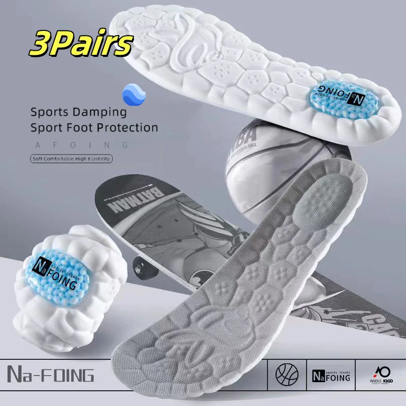 3Pairs Cushion Sport Insoles for Shoes Sole Shock Absorption Deodorant Breathable Running Insoles for Feet Man Women Insoles
