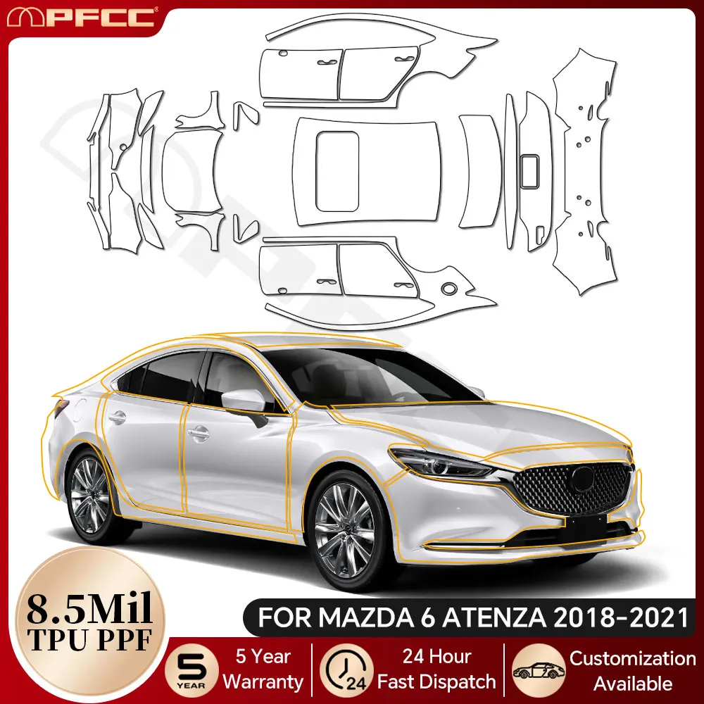 

For Mazda 6 Atenza 2018-2021 8.5Mil TPU Paint Protection Film Pre-cut PPF Bra Car Body Anti-Scratch Clear Kit Resistant Cover