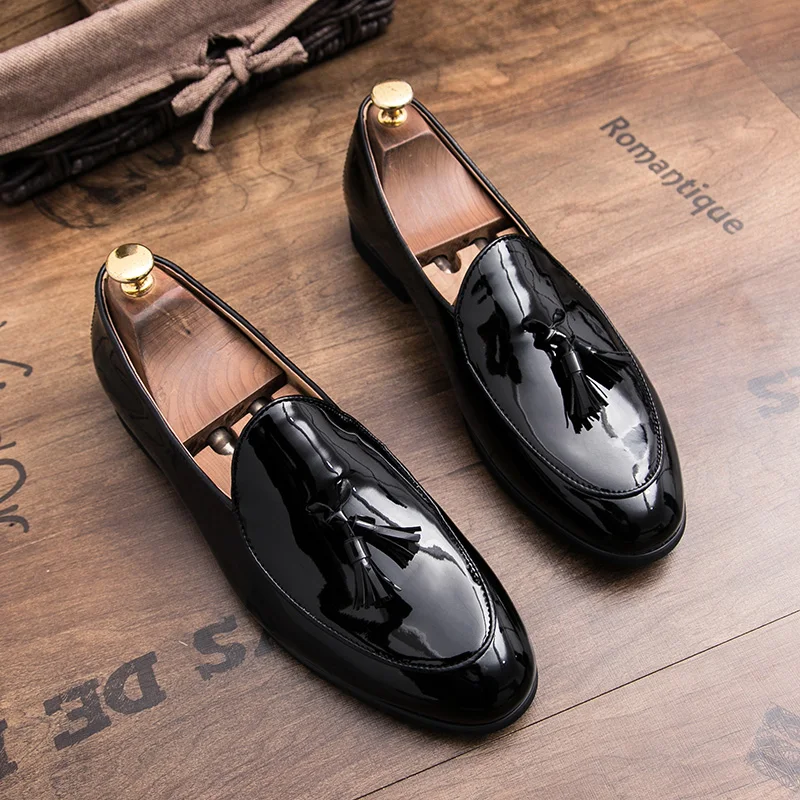 mocasines mirror face mens shoes Men Business Driving Shoes Handmade Tassel Loafers chaussure Party Flats mens shoes