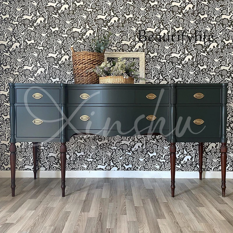 

French retro solid wood porch cabinet villa corridor contrasting color partition cabinet American simple home foyer