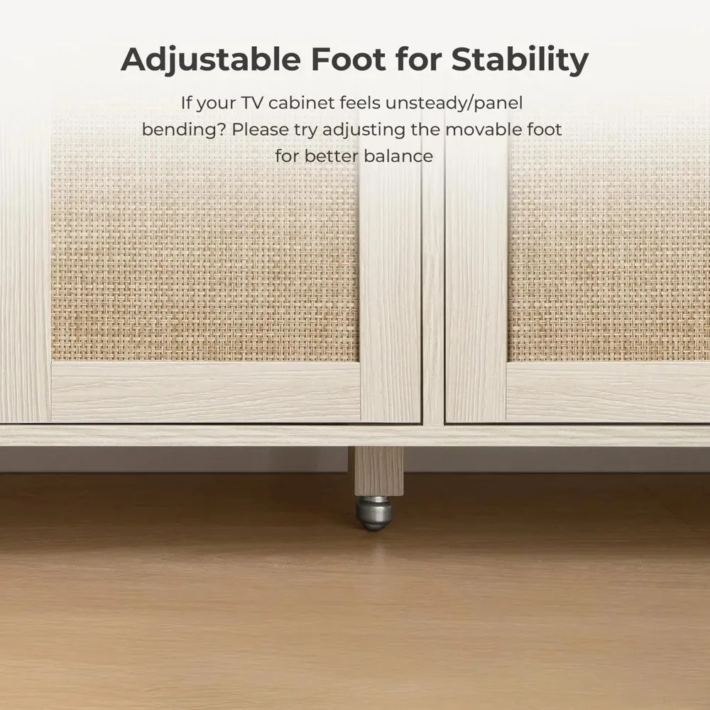 حامل تلفزيون راتان للتلفزيون، مركز ترفيهي طويل، تخزين وأرفف مفتوحة، بوهو كريدن، حتى 29.5 بوصة