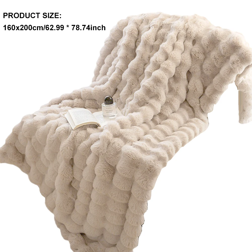 Cozy Toscana Rabbit Fur Blanket Warm Solid Color Faux Fur Plush Blanket Solid Imitation Rabbit Fur Blanket for Couch Sofa Office