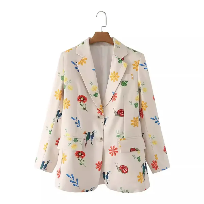 

Spring Autumn Print Blazer Coat Women Korean Fashion Notched Collar Long Sleeve Suit Jacket Elegant Casual Blazers Femme W871