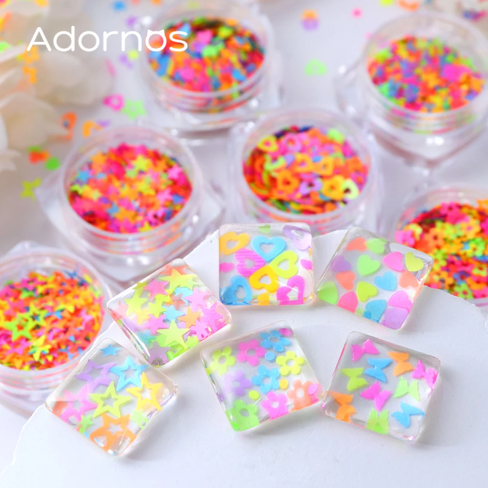 6 adet/takım floresan epoksi reçine kalıp dolgu erik çiçek kelebek aşk kalp şekli gökkuşağı Flake DIY reçine Shaker dolgu el sanatları