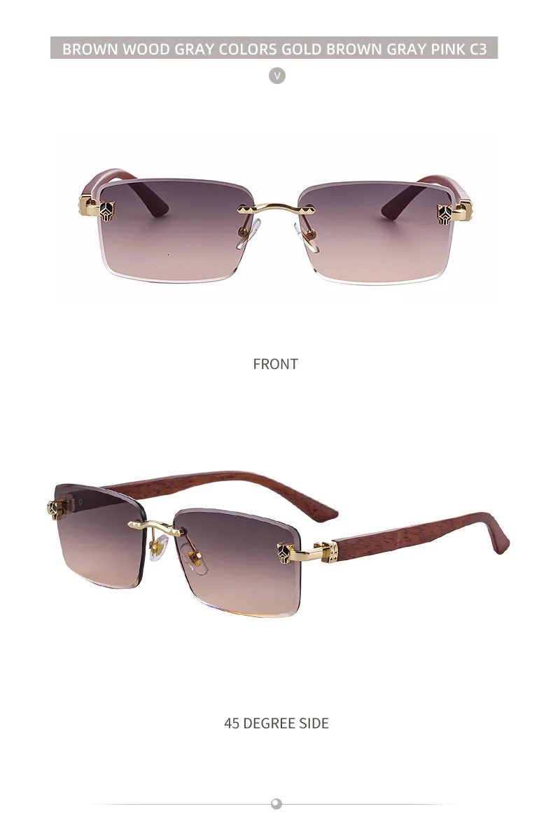 2026 Holzrahmenlose Sonnenbrille für Damen Trendige Retro UV400-Schutz Eckige Sonnenbrille für Herren Markendesign Modische Brille Dropshipping – Detail 20