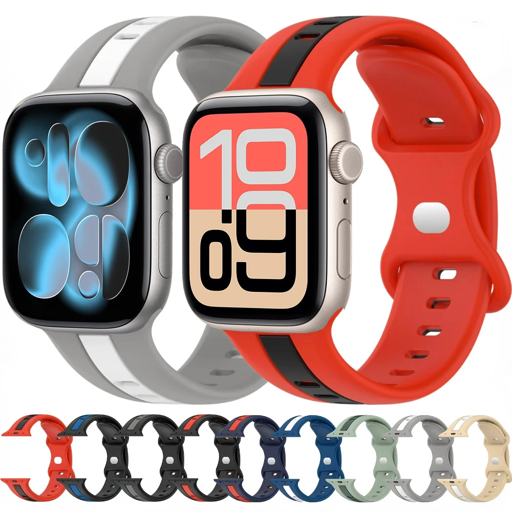 

Silicone Strap for Apple Watch Band 46mm 42mm 45mm 41mm 44mm 40 38mm Two-color Bracelet iWatch Series 11 10 9 8 Ultra 7 6 5 SE 3