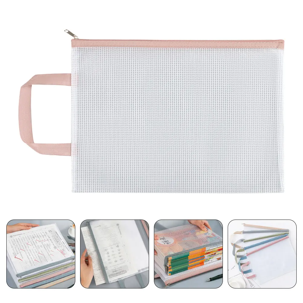 

5pcs Mesh Zipper Pouch A4 Size Transparent Bag Zipper Storage For Documents Exam Papers Portable Stationery Organizer File