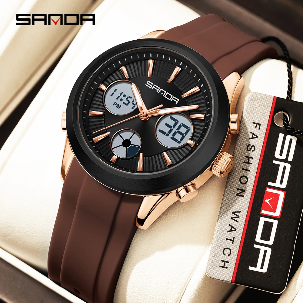 SANDA nuevo 9105 reloj electrónico de moda para hombres con pantalla Dual y luz nocturna impermeable multifuncional para hombres 2025