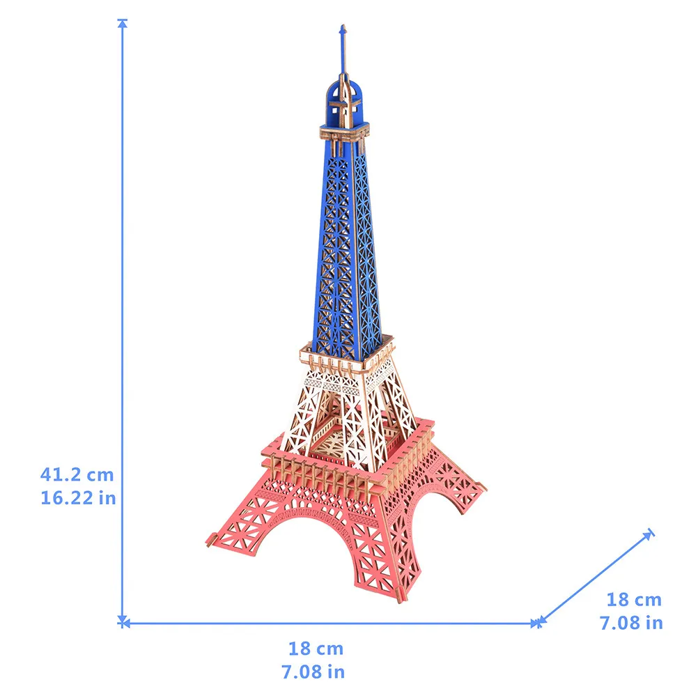 Tricolor Wooden Eiffel Tower 3D Puzzle Educational Building Kit for Kids Develops Hand Eye Coordination Spatial Reasoning