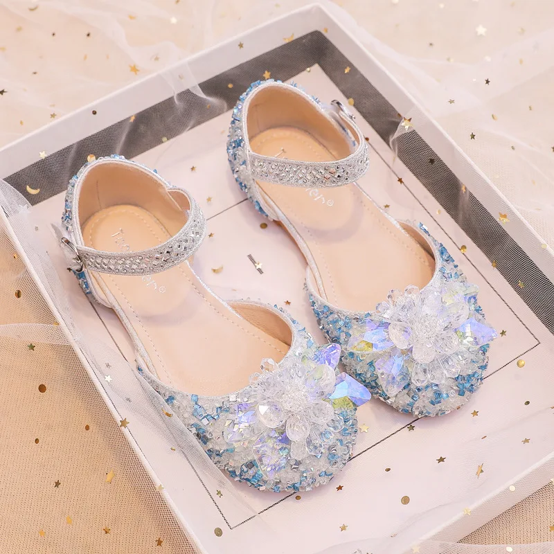 

Summer Girls Sandals Fashion Kids Sequins Rhinestone Princess Shoes Baby children's Latin Ballet Dance Shoes Flat Heel Sandals