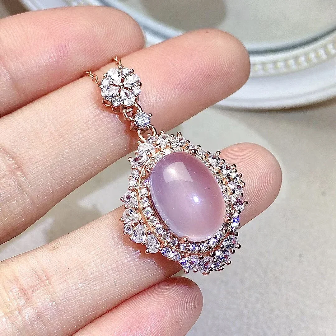 

6ct 10mm*14mm Natural Rose Quartz Pendant for Party Vintage Silver Rose Quartz Necklace Pendant 925 Silver Big Gemstone Jewelry