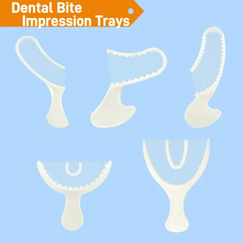 Imagen 1 del producto Kits de bandejas de impresión de mordeduras dentales desechables, bandeja de impresión de registro de dientes con marco rígido de plástico y malla no rasgada, 50 Uds.