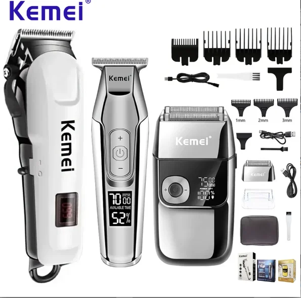 

Электрическая машинка для стрижки волос Kemei KM-809A 5027 2028, оригинальная, беспроводная, с зарядкой от USB, с ЖК-дисплеем