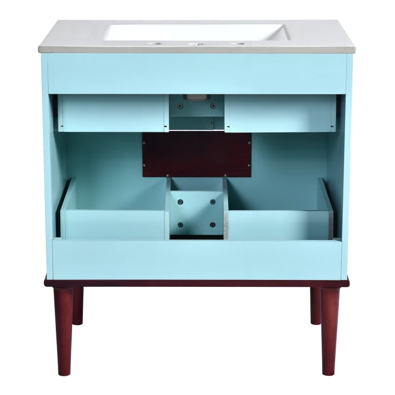 Vanity Ceramic Sink Combo Set Solid Wood Frame Modern Bathroom Storage Cabinet Glossy Ceramic Basin Easy To Assemble