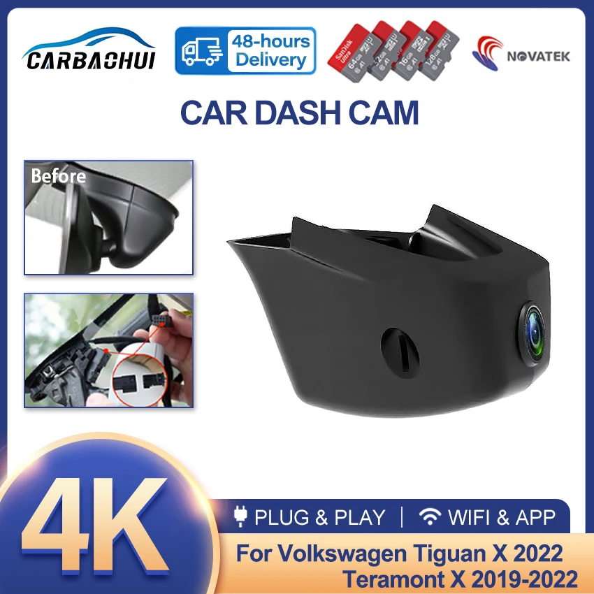 Car DVR 4K 2160p Video Recorder Plug and play Dash Cam HD Camera For Volkswagen VW Tiguan X 2022 Teramont X 2019-2022 DashCam