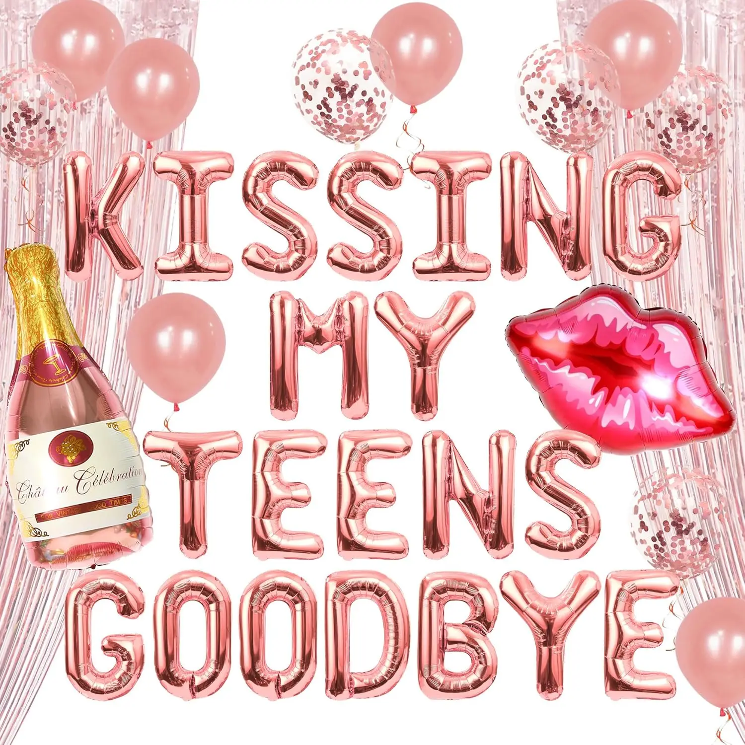 LaVenty Luxury Kissing My Teens Goodbye Balloon Banner Birthday Party Balloons 20th Birthday Party Decoration