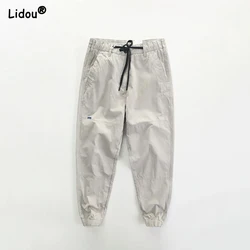 Spring and Autumn Men's Loose Solid Color Versatile Pocket Tie Feet ShirringBandage Casual Fashion Elegant Commuter Work Pants