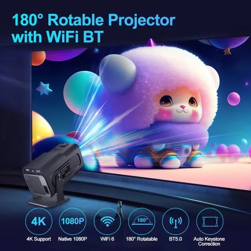 Projektor HY320 Mini 4K, 720P, Android 11, ANSI, WIFI6, BT5.0, film zewnętrzny, laptop, obrotowy, 320 °