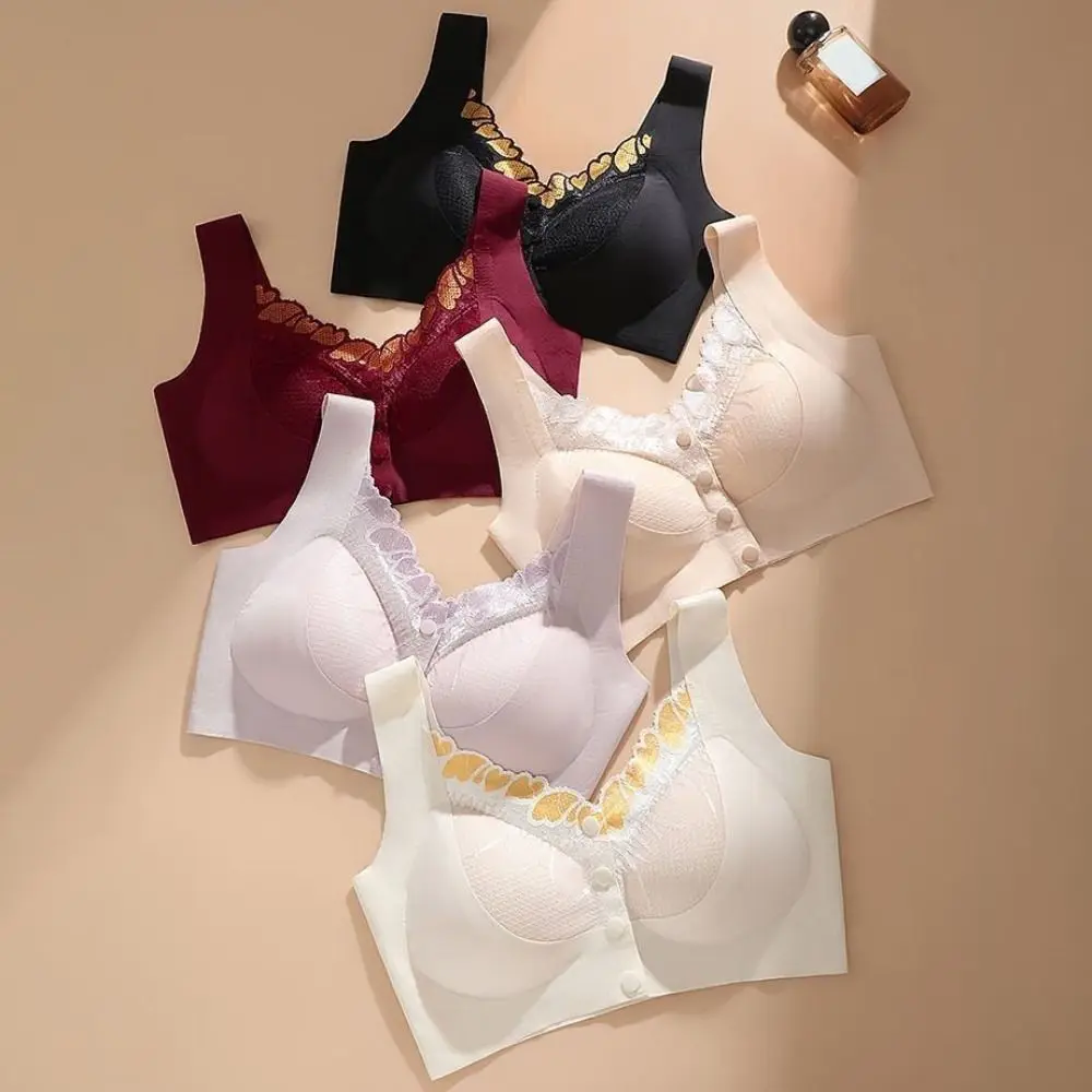 

Sweet Push Up Front Buckle Bra Breathable Lace Mesh Mid-Aged Elderly Bra Lingerie Plus Size Women's Underwear Women