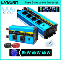 8000W/6000W/4000W Inverter LVYUAN Pure Sine Wave DC12V DC24V to AC220V EU Socket LCD Display Power Inversor For RV/Yacht Travel