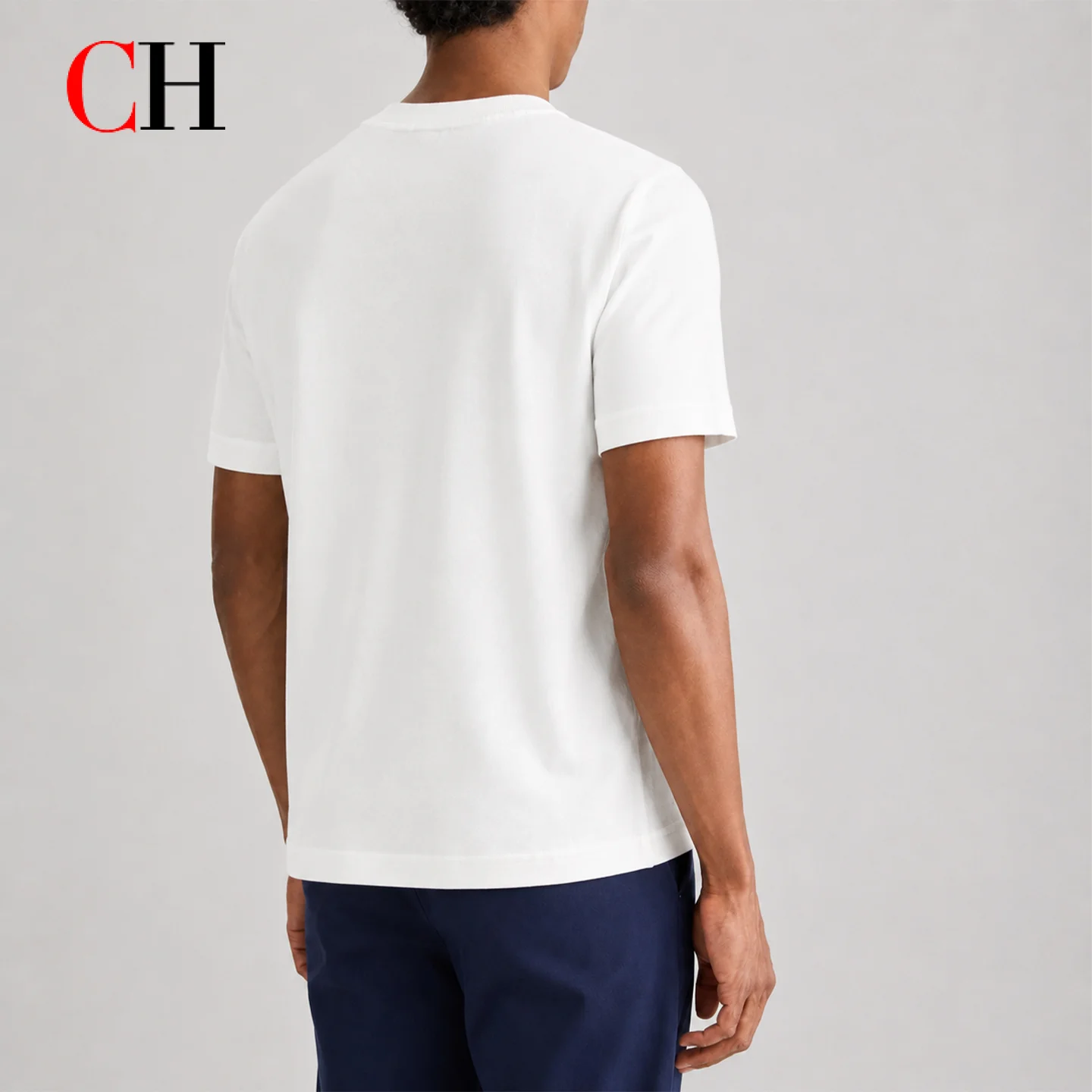 CH Mens Simple Round Neck Hidden Crest Embroidery Regular Fit Short Sleeve Tee Everyday Matching Wear