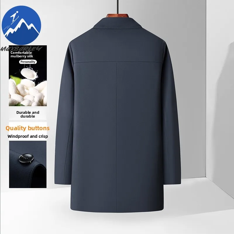 Maxbarley 2025 New Trench Coat Men Trendy Designer Single Breasted Long Windbreaker Coat Man Spring Autumn Elegant Lapel Jacket