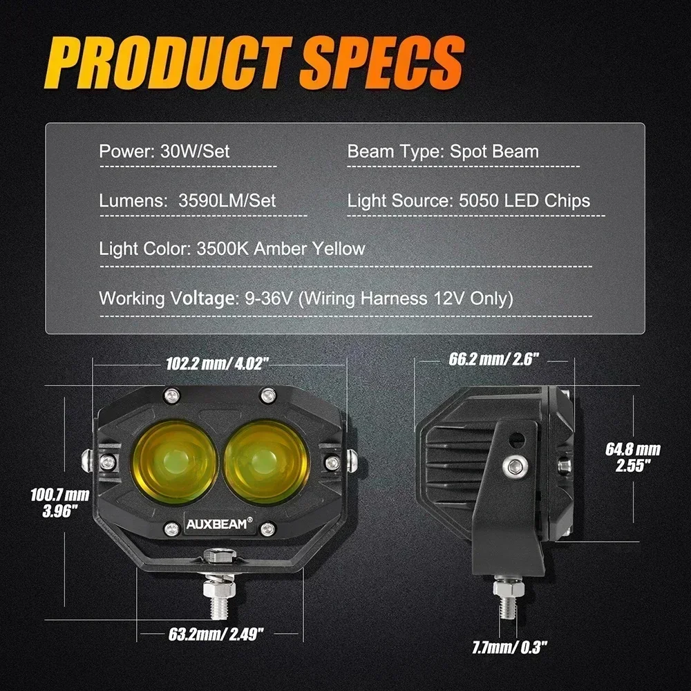 AUXBEAM 4 inch 60W LED Work Light LED Pod Driving Lamp 3000K/6500K Spot Light IP67 for Offroad Truck SUV 4WD ATV R4 SERIES