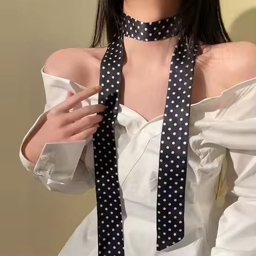 Fashion Dot Ribbon Silk Scarf Women Thin Neck Scarves Lady Small Shawls Bandana Narrow Female Neckerchief Dress Accessories - Image 6