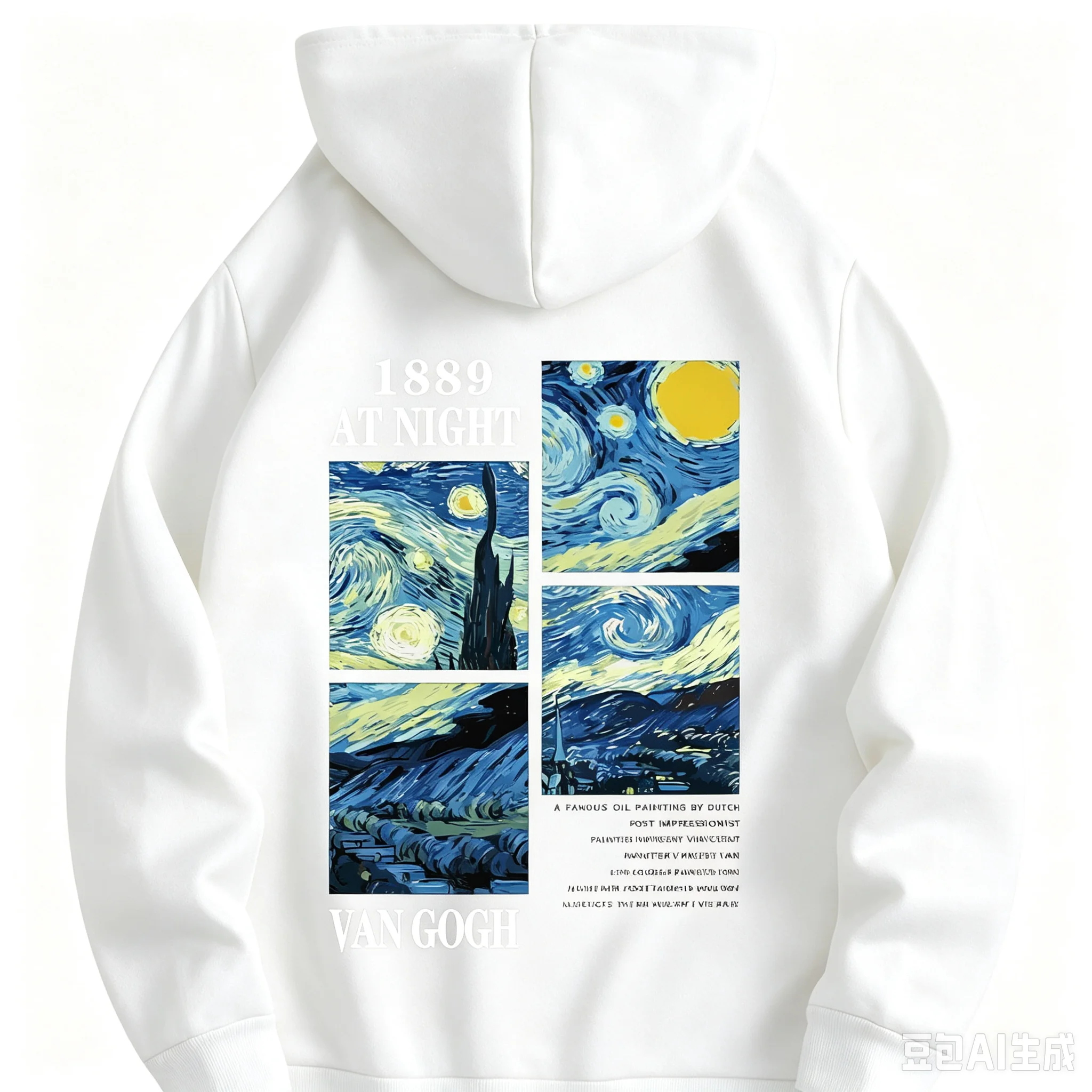 Men's Fashion Sports Hoodie Multi Functional Casual Hoodie Art Painting Starry Night Printing Knitted Material Women's Top