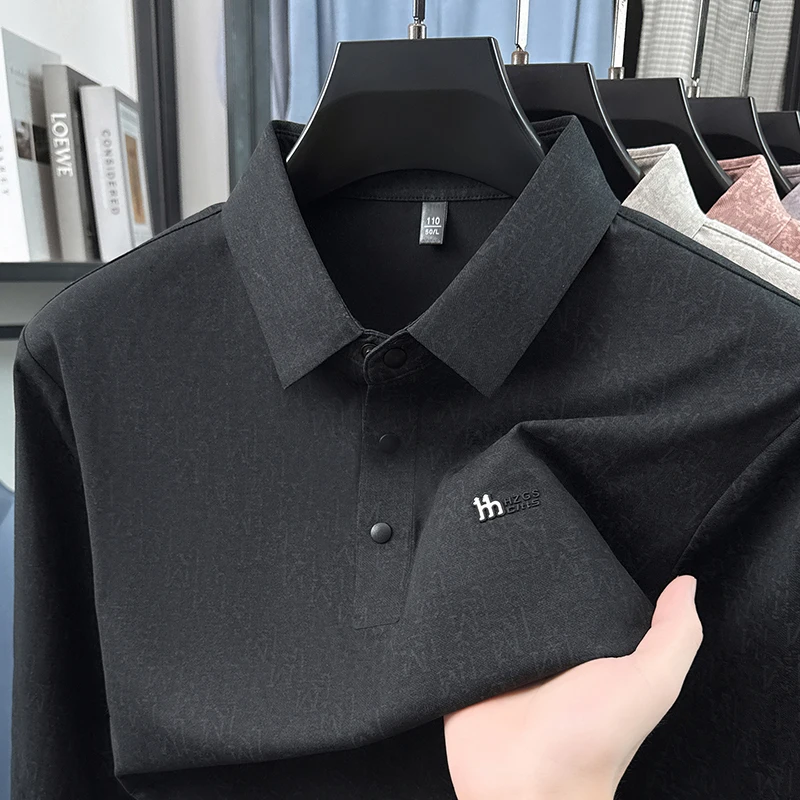 Herren-Polohemd mit langen Ärmeln, umgeschlagenem Kragen, Knopfleiste, weichem Melierstoff, schmaler Passform, Business-Casual, Herren-Oberteil für den täglichen Gebrauch – Detail 4