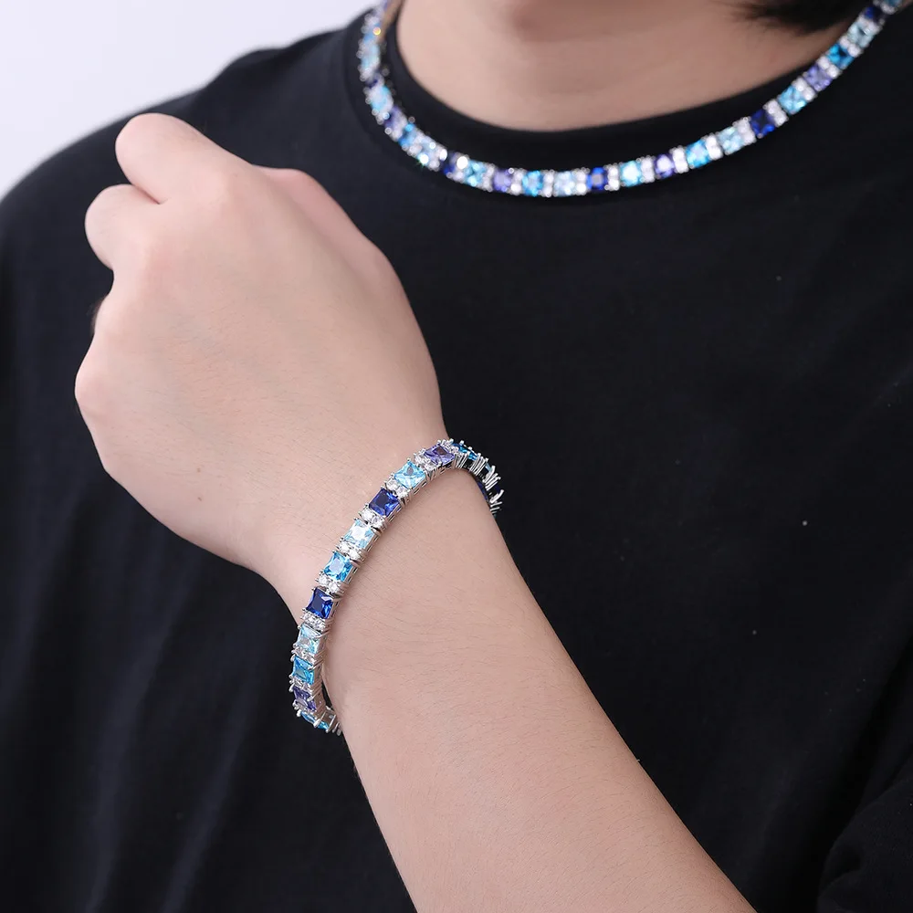 

Аксессуар для хип-хопа в стиле зимы 2025 года: теннисная цепочка из циркония квадратного цвета с экологически чистой гальванической отделкой