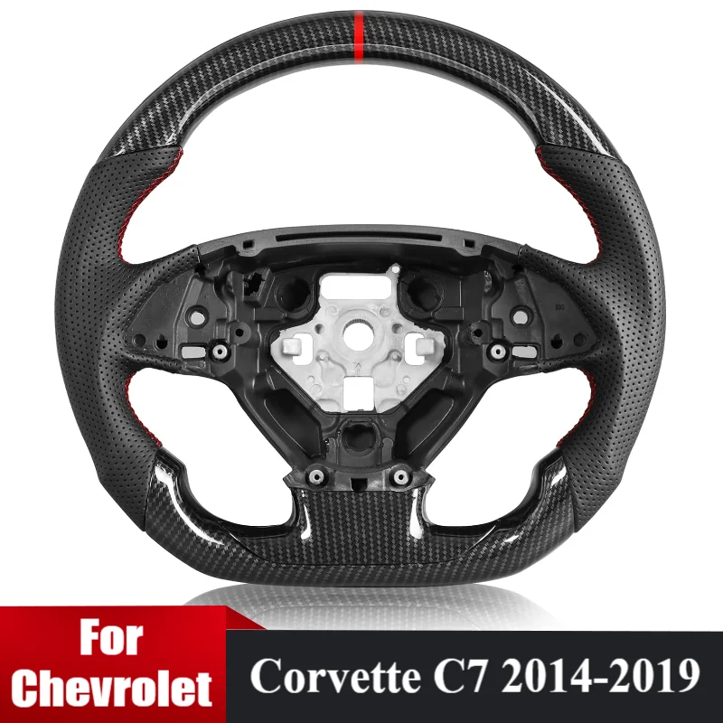

Carbon Fiber Car Steering Wheel For Chevrolet Corvette C7 2014-2019 D-shaped Perforated Leather Flat-bottom Car Steering Wheel