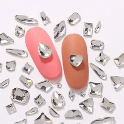 100pcs Clear Color Nails Rhinestones Different Shapes Glass Nail Charms Crystal for 3D Nails Art Decorations Accessories
