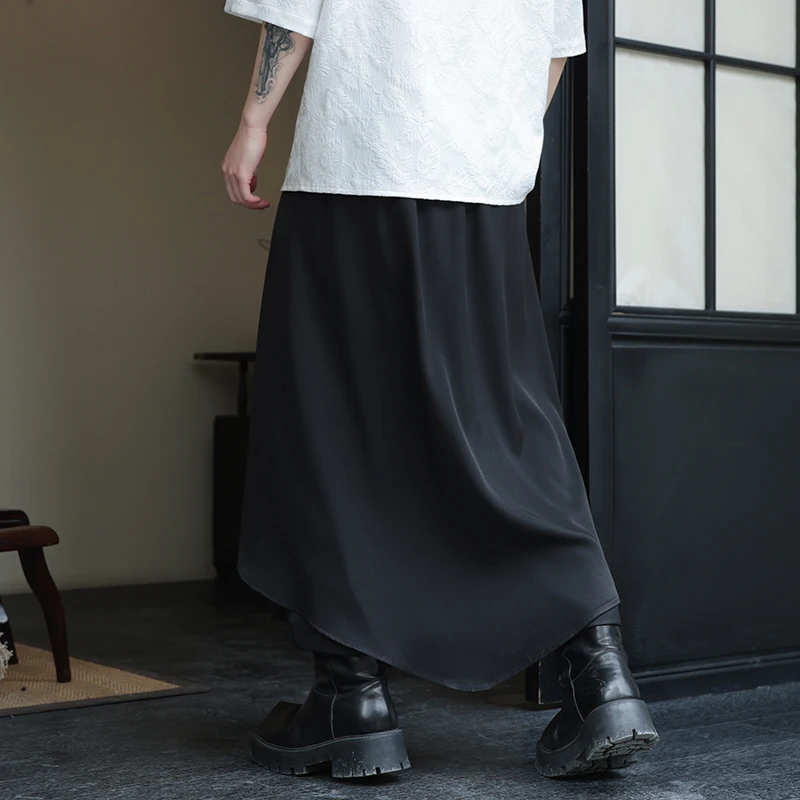 ญี่ปุ่น Gothic ไม่สม่ําเสมอเอวสูงกระโปรงจีบกางเกงสําหรับชายสีดํา Harajuku Punk Cargo กระโปรงฤดูร้อน Vintage เสื้อผ้า