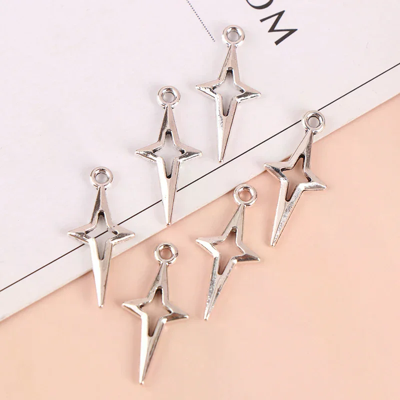 40 szt. 23x10mm Antyczne Srebrne Ażurowe Zawieszki w Kształcie Gwiazdy do Wyrobu Biżuterii Akcesoria DIY