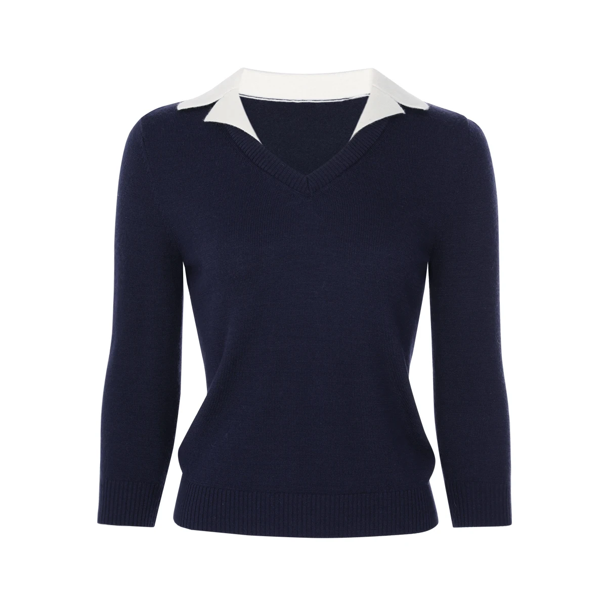 

Spring And Autumn New High Quality Women's Seven Sleeve Short Fashion Commuter Collar Knitted Shirt Bottom Woolen Top