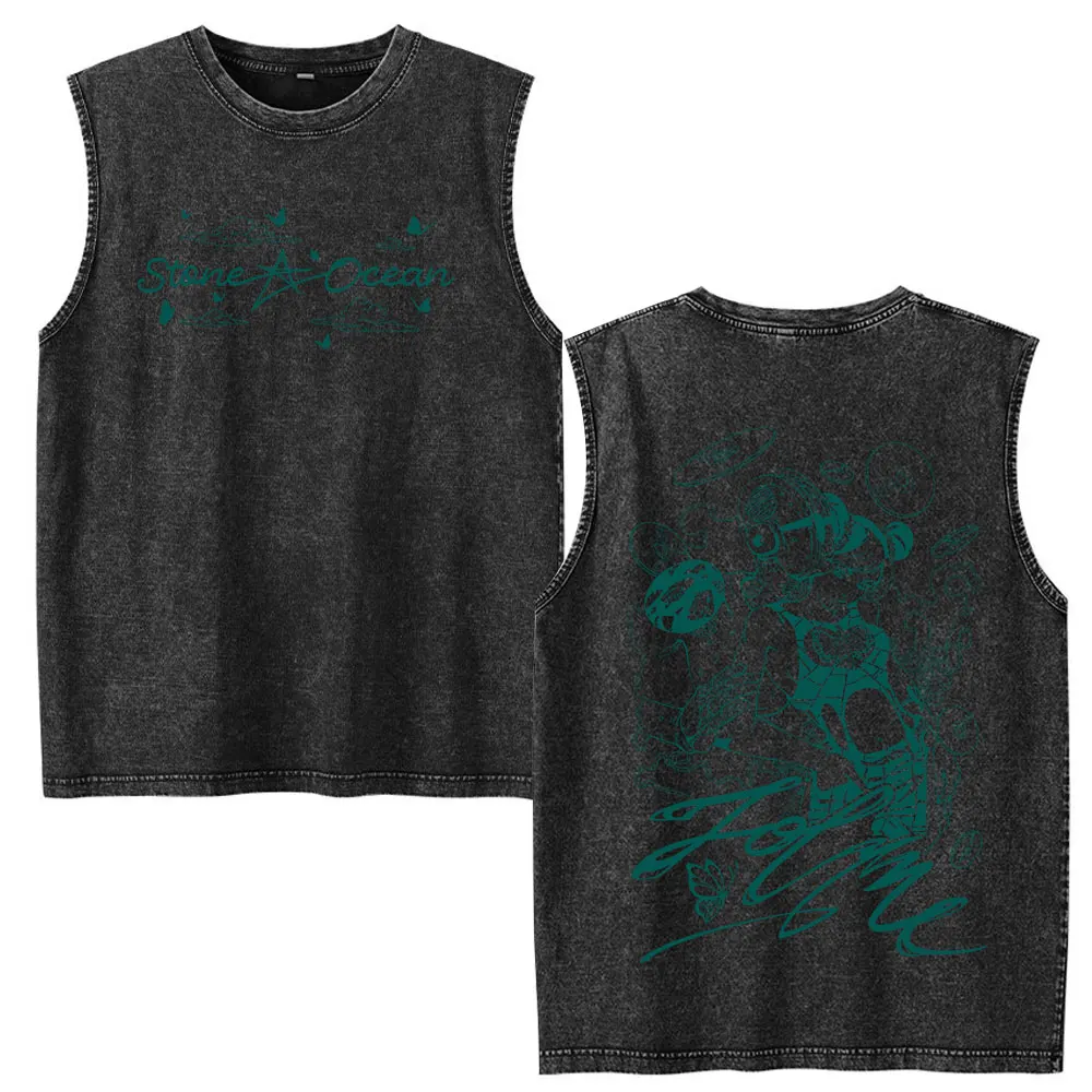 Anime Jojo Bizarre Adventure Kira Yoshikage Killer Queen Vintage Washed Tank Tops Men's Women Clothing Sleeveless Vest T-shirts view 4
