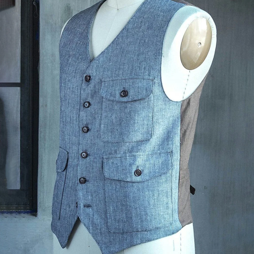 

Sleeveless Vest Man Vintage Herringbone Fabric V-Neck Single-Breasted Men's Classic Vest for Men's Suit Business Casual Elegant