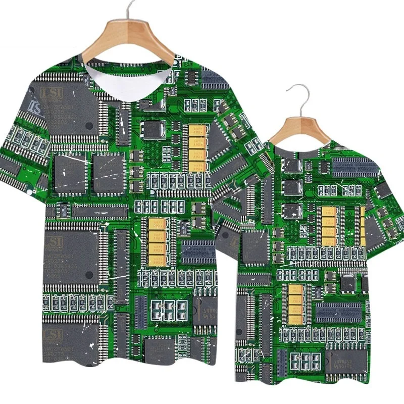 2026 Computer Phone Circuit Board Chip Fashion Technology Sense Electronic Technology Quick Drying Short Sleeve T-shirt Clothing