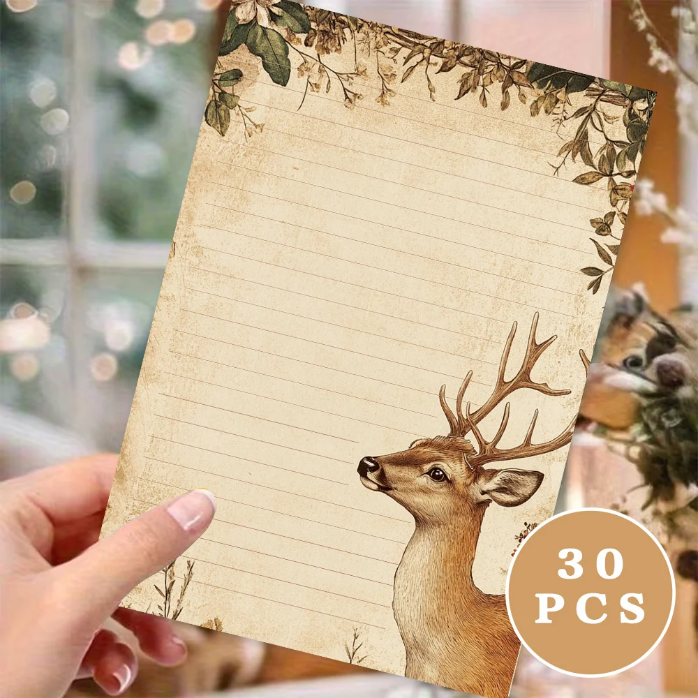 30 Sheets, B5 Vintage Deer-themed Writing Paper, Lined, No Glue, Perfect For Notebooks, Memos, And Stickers