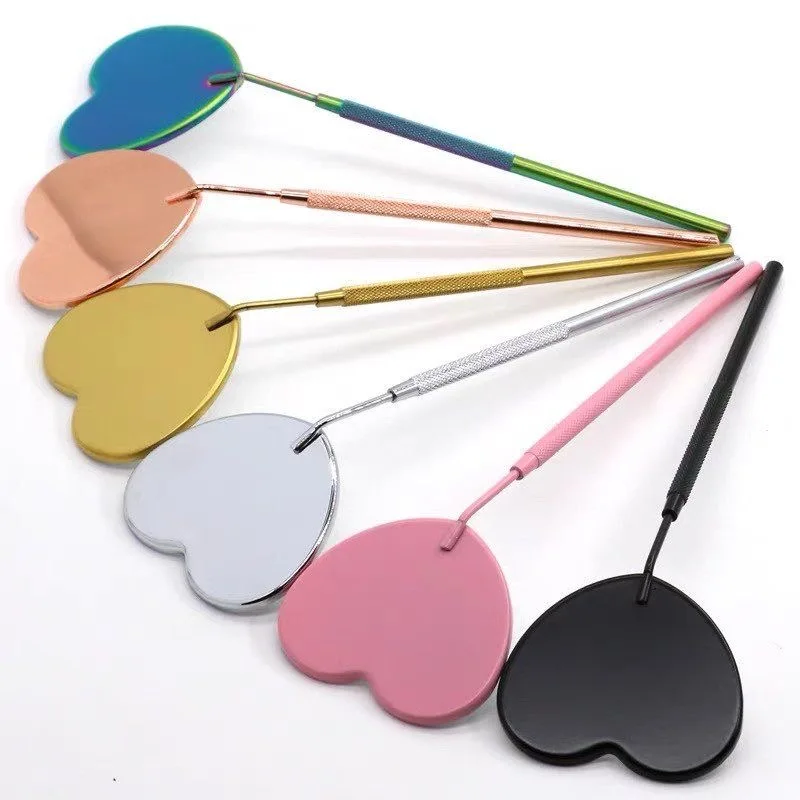 Eyelash Extensions Checking Mirror Heart Shape Stainless Steel Multifunction Lashes Mirror Beauty Makeup Supplies