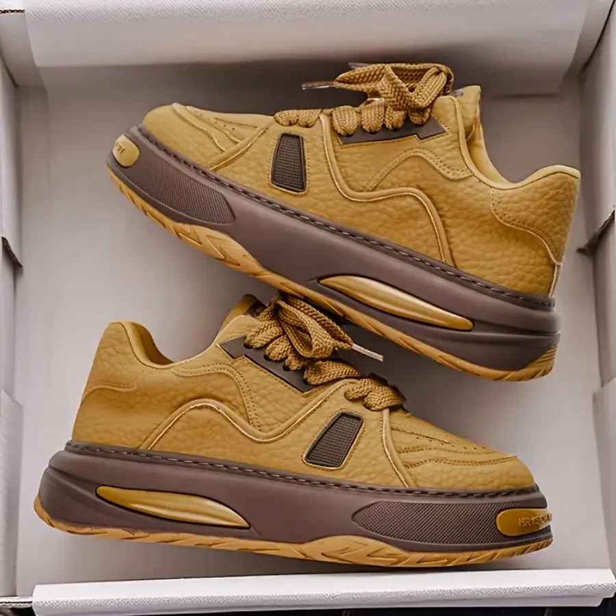 

Men's Thick-Sole Winter Sneakers Compatible for - Upper and PVC Sole - Low-Top Round Toe Lace-Up Casual/Outdoor/ Sports Shoes -