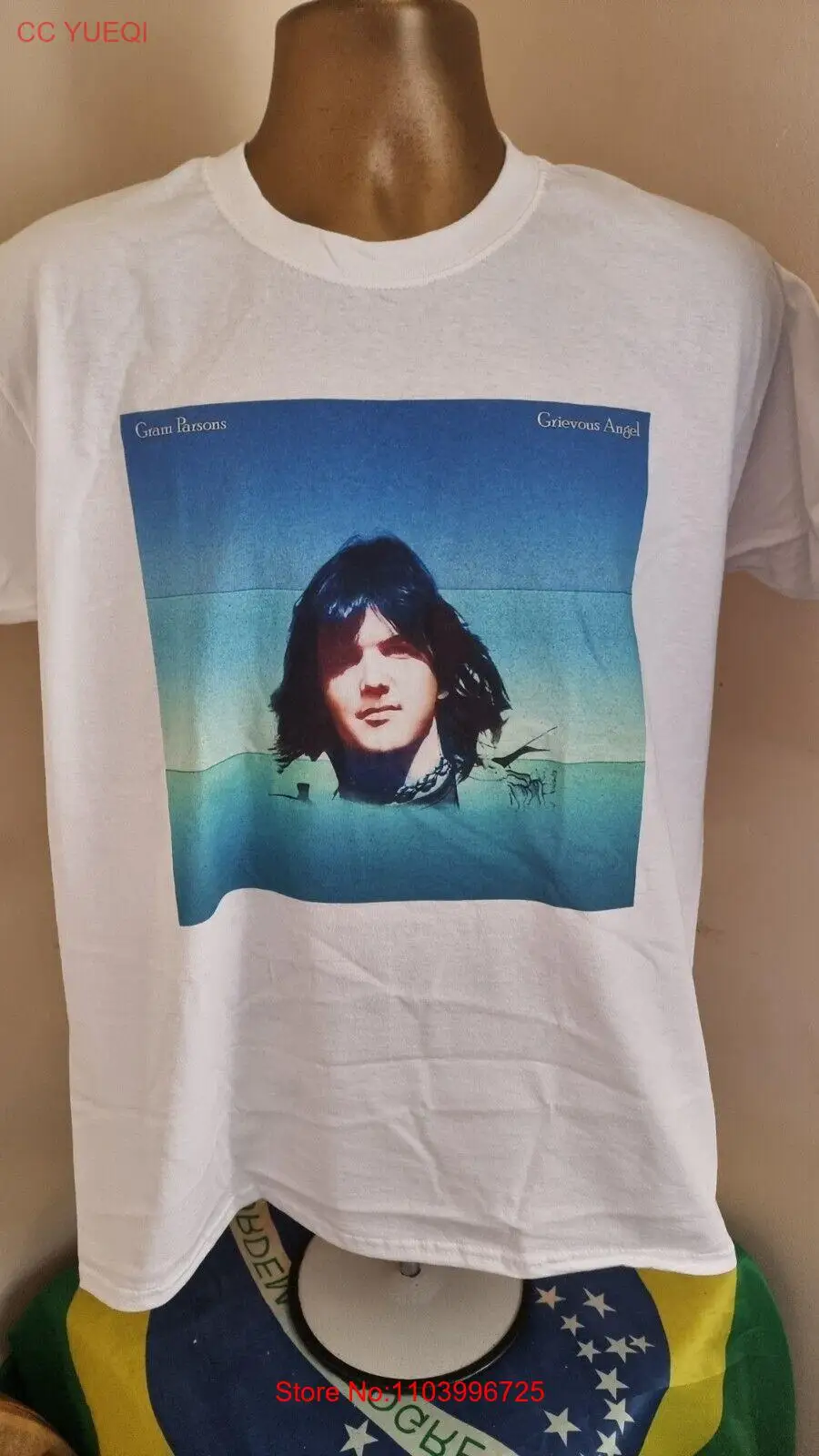 GRAM PARSONS - THE GRIEVOUS ANGEL - VERY COOL ART PRINT T SHIRT- WHITE-LARGE